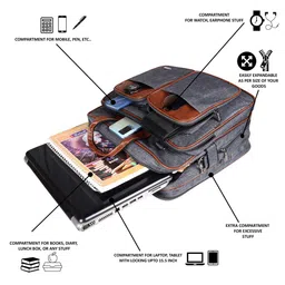 LOREM Men Grey & Brown Textured Laptop Bag image 4