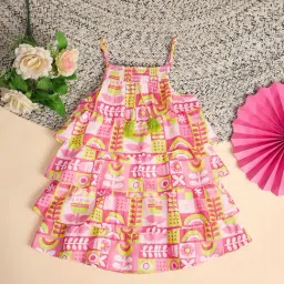 StyloBug Girls Multi Knee Length All Over Print Dress-picture-12