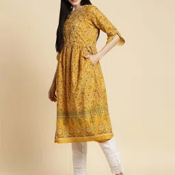 Rangita Yellow Cotton Printed A Line Kurta image 3