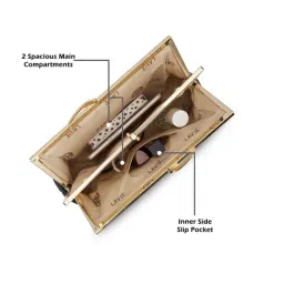 LAVIE LUXE Black Pleato Solid Medium Leather Frame Clutch image 4