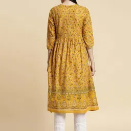 Rangita Yellow Cotton Printed A Line Kurta image 2