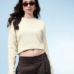 glitchez Scalloped Detail Drop-Shoulder Cropped Pullover-image-86