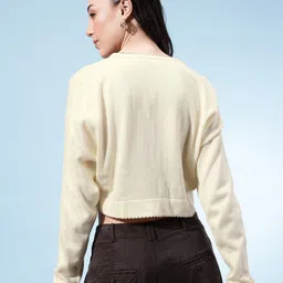 glitchez Scalloped Detail Drop-Shoulder Cropped Pullover image 3