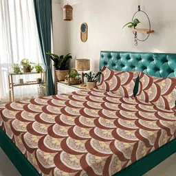 KLOTTHE Brown & Beige Floral Printed 300 TC King Bedsheet Set 2.5 m x 2.25 m-image-82