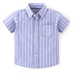 Babyhug Cotton Woven Half Sleeves Regular Collar Striped Shirt - Blue-picture-26