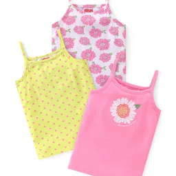 Babyhug 100% Cotton Sleeveless Slip Flower Print Pack of 3 - Multicolour-picture-11