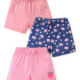 Babyhug Cotton Knit Shorts With Strawberry Print & Bow Applique Pack of 3 - Multicolor-picture-25