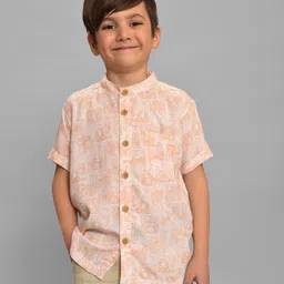 Mi Arcus Half Sleeves Leaves Printed Shirt - Beige-image-82