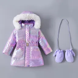 Kookie Kids Full Sleeves Padded Hooded Jacket with Gloves & Pockets - Purple-picture-15