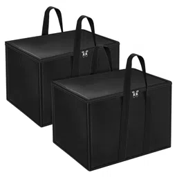 Storite 2 Pack Nylon Moisture Proof Multi-Purpose 70 L Large Toys Storage Bag/Books Magazine/Blankets/Clothes Storage Organizer with Zip and Handle Rectangular(Black) image 1