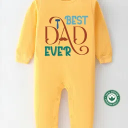 BLUSHES 100% Cotton Fathers Day Theme Full Sleeves Best Dad Ever Text Printed Romper - Yellow-picture-17