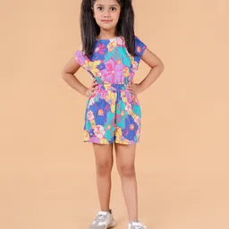 Nature Nook Kids Cotton Woven Short Sleeves Floral Printed Jumpsuit - Multi Colour-image-81