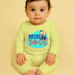 The Peppy Tend 100% Cotton Knit Full Sleeves Mini Boss Text Printed Romper - Yellow image 1