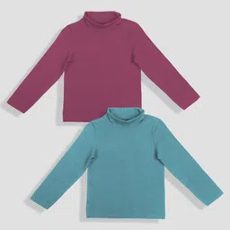 TRESNOVA Cotton Knit Pack Of 2 Full Sleeves Solid Turtle Neck Light Winter Tees - Rose Pink & Teal Blue-picture-20