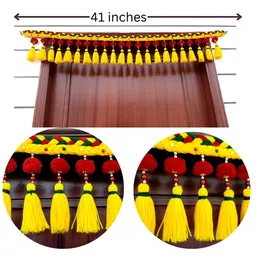 SATVIK CREATIONS Red & Yellow Pom Pom Thoran Festive Decor image 2