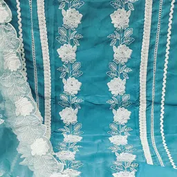 SAINOOR Floral Embroidered Thread Work Organza Unstitched Dress Material image 4