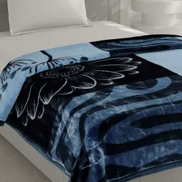 Monte Carlo Lavish Blue & Black Floral Printed Heavy Winter 156 GSM Single Bed Blanket-picture-13