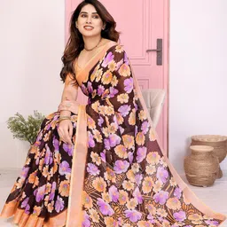 Moda Rapido Floral Printed Linen Blend Saree image 3