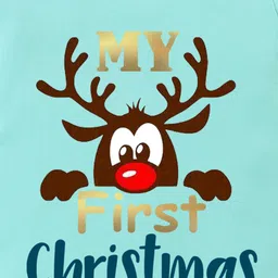 BLUSHES Christmas Theme 100% Cotton Full Sleeves My First Christmas Text Printed Romper - Sea Green image 4