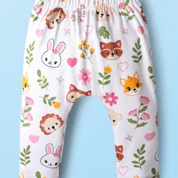 Babyhug Cotton Knit Full Length Diaper Leggings With Bunny & Heart Print Pack Of 3 - Pink & White image 2