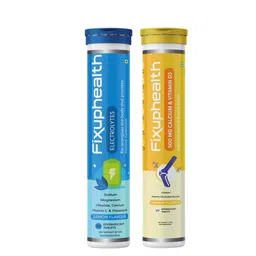 Fixuphealth Electrolyte Effervescent - 20 tablets & Calcium 500mg Bone Muscles- 20Tablet-picture-14