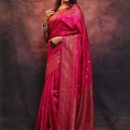 TheWonderWorld Woven Design Zari Silk Blend Heavy Work Saree image 4