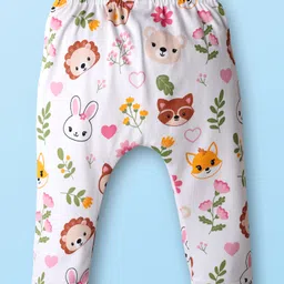 Babyhug Cotton Knit Full Length Diaper Leggings With Bunny & Heart Print Pack Of 3 - Pink & White image 3