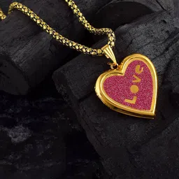 ADMIER Unisex Gold-Plated Heart Shaped Photo Locket Pendant with Chain-picture-36