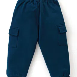 Babyhug Cotton Knit Full Sleeves Hooded Color Block T-Shirt & Lounge Pants Set With Text Print - Teal Blue image 5