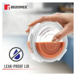 Bergner Borosilicate Glass Side Lock Storage Round Container with Lid - 400ml, Clear (Ice Blue Gasket) image 5