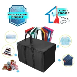 Storite 2 Pack Nylon Moisture Proof Multi-Purpose 70 L Large Toys Storage Bag/Books Magazine/Blankets/Clothes Storage Organizer with Zip and Handle Rectangular(Black) image 5