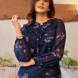 SELVIA Navy Floral Print Top image 1