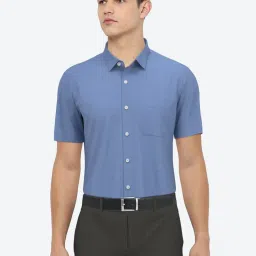 Peter England Blue Cotton Regular Fit Textured Shirt image 1