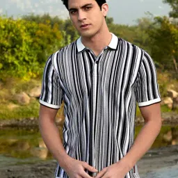 Campus Sutra Black & White Regular Fit Striped Polo T-Shirt-picture-35