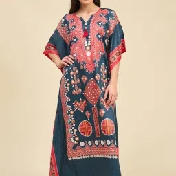 The Kaftan Company Red Regular Fit Printed Kaftan Night Dress image 1