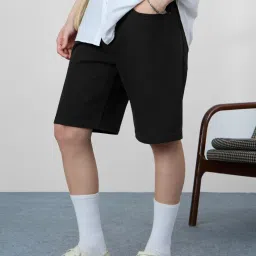 The Souled Store Black Cotton Regular Fit Shorts image 1