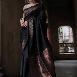 Peachmode Black Woven Design Silk Blend Sarees-picture-25