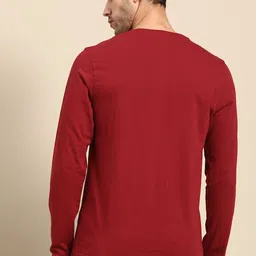 ether Men Maroon Solid Pure Cotton Round Neck T-shirt image 4