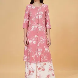 Rangmanch by Pantaloons Peach Floral Print Straight Kurta image 1