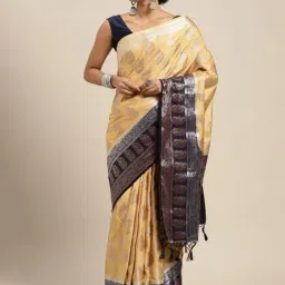 Mimosa Beige Silk Woven Saree With Unstitched Blouse-image-3