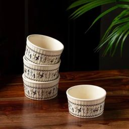 ExclusiveLane Beige & Black Ceramic Dinner Bowl - Set of 4-picture-48