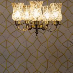 FOS LIGHTING Lustre Etched Golden Aluminium 5-In-1 Glass Chandelier-picture-14