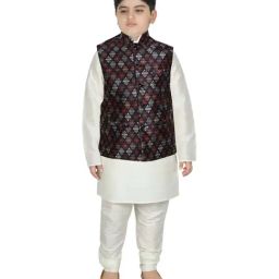 SG Yuvraj Kids Navy & White Printed Full Sleeves Kurta Set-picture-8