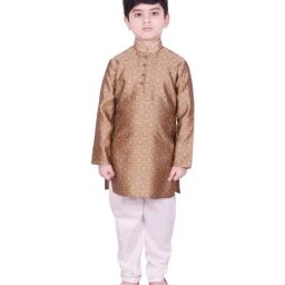 SG Yuvraj Kids Gold & White Self Full Sleeves Kurta Set-picture-10
