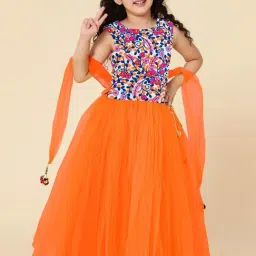A.T.U.N. Kids Navy & Orange Embroidered Lehenga Cholis-picture-29