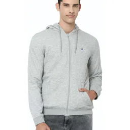 Allen Solly Light Grey Cotton Regular Fit Self Pattern Hooded Sweatshirt image 1