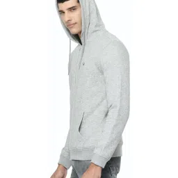 Allen Solly Light Grey Cotton Regular Fit Self Pattern Hooded Sweatshirt image 3