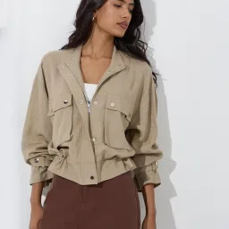 LOV by Westside Khaki Solid Jacket image 1