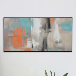 @home Beige Canvas Abstract Wall Painting image 1