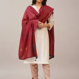 JAYPORE Embroidered Cotton Silk Dupatta-image-12
